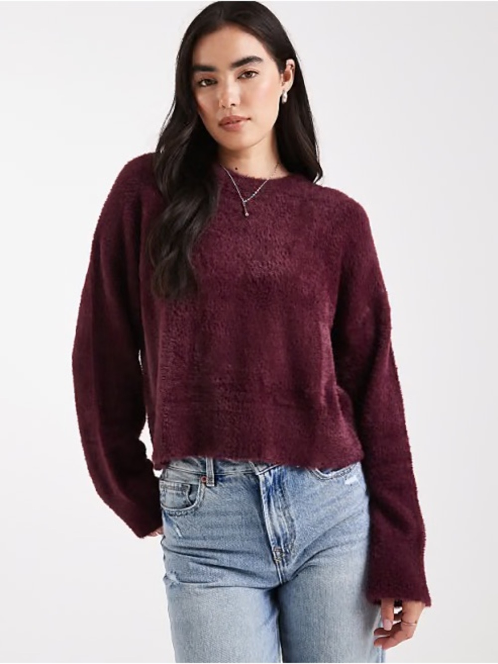 Altar'd State Plush Crewneck Sweater in Wine